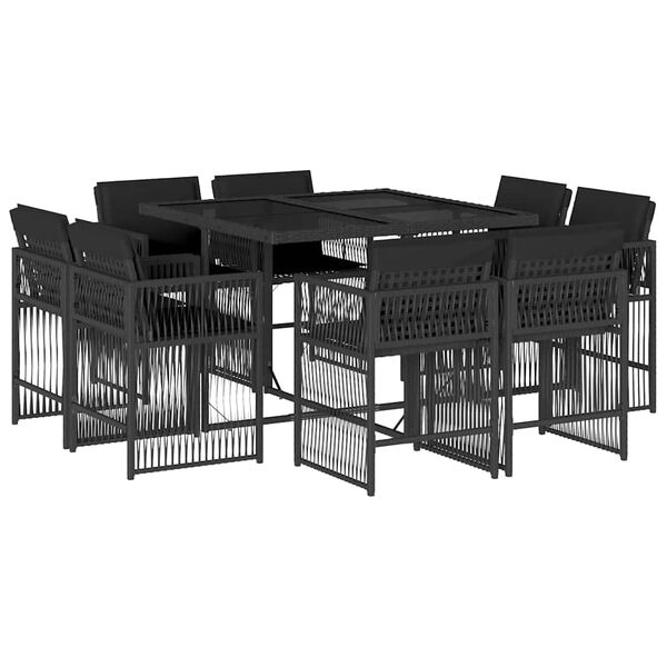 vidaXL Set mobilier de grădină cu perne, 9 piese, negru, poliratan