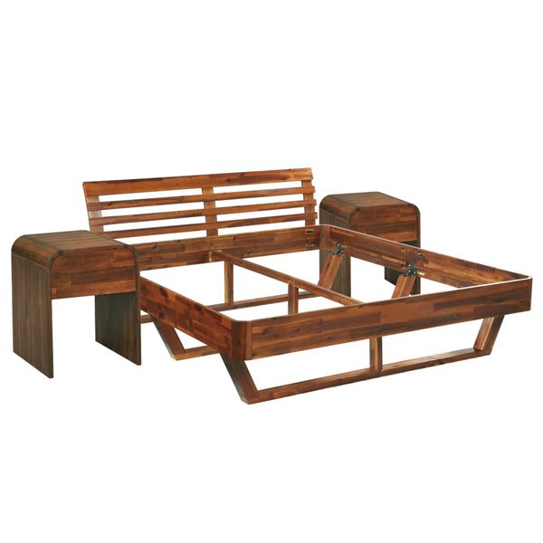 vidaXL Cadru de pat cu 2 noptiere, 180 x 200 cm, lemn masiv de acacia