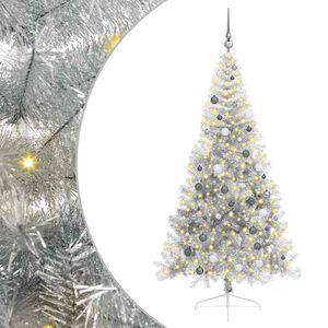 vidaXL Pom de Crăciun artificial pre-iluminat Argintiu 210 cm PET