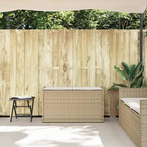 vidaXL Bancă de depozitare în aer liber cu pernă Bej 100 cm polirattan