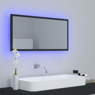 vidaXL Oglindă de baie cu LED, gri, 90x8,5x37 cm, acril