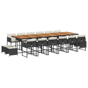 vidaXL Set mobilier de grădină cu perne, 17 piese, negru, poliratan