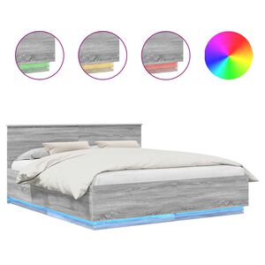 vidaXL Cadru de pat cu headboard Gri Sonoma 200 x 200 cm Lemn compozit