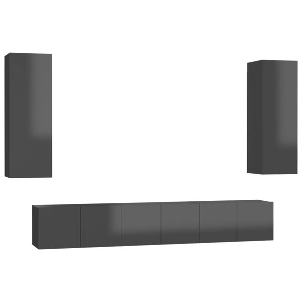 vidaXL Set de dulapuri TV, 5 piese, gri extralucios, lemn prelucrat