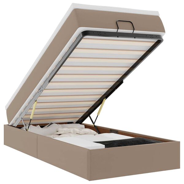 vidaXL Cadru de pat otoman cu saltea Cappucino piele artificială