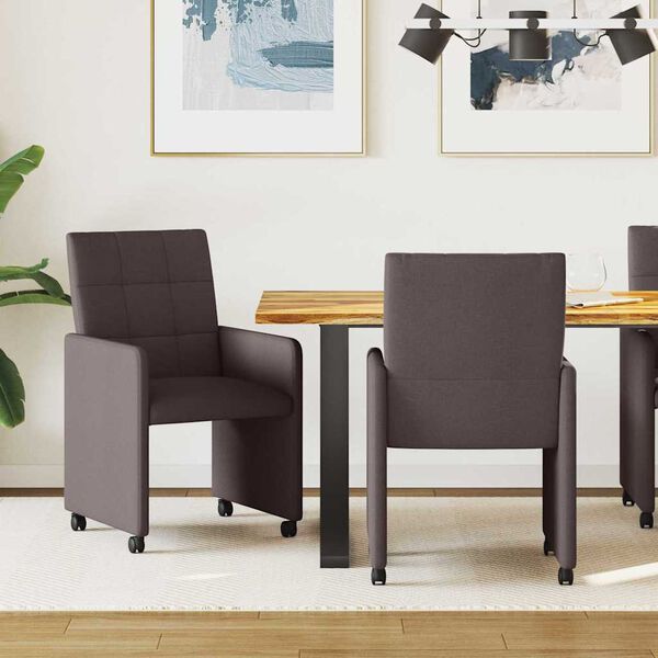 vidaXL Scaune de dining cu roți 2 pcs Maro &icirc;nchis 58 x 65 x 94 cm