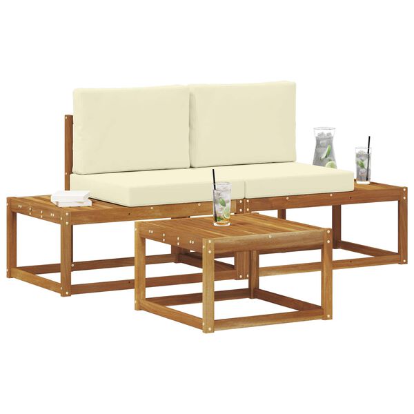 vidaXL Set de canapele de exterior cu pernă 3 pcs natural