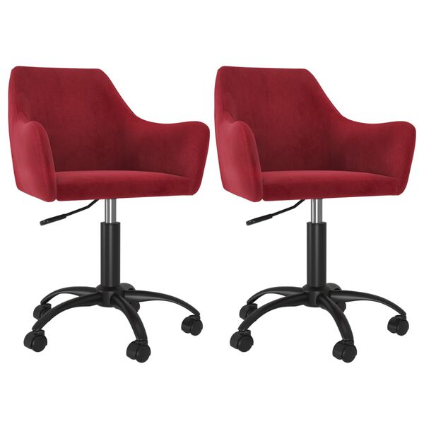 vidaXL Scaune de bucătărie pivotante, 2 buc., roșu vin, catifea