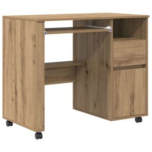 vidaXL Birou cu roți Stejar Artizanal Lemn prelucrat 91 x 50 x 77 cm