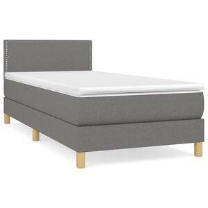 vidaXL Pat box spring cu saltea, gri &icirc;nchis, 90x190 cm, textil