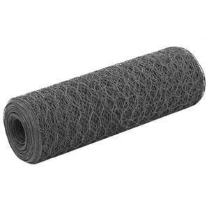 vidaXL Plasă de s&acirc;rmă găini, gri, 25 x 0,5 m, oțel cu &icirc;nveliș PVC