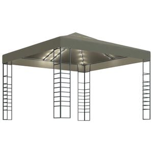vidaXL Pavilion de grădină cu șiruri de lumini LED, gri taupe 3x3m