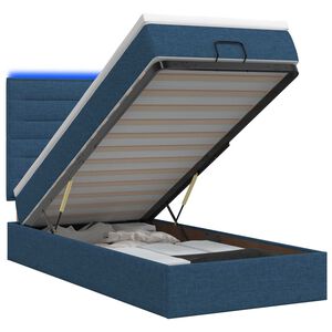 vidaXL Pat Ottoman cu Saltea și LED albastru 90 x 190 cm Țesătură