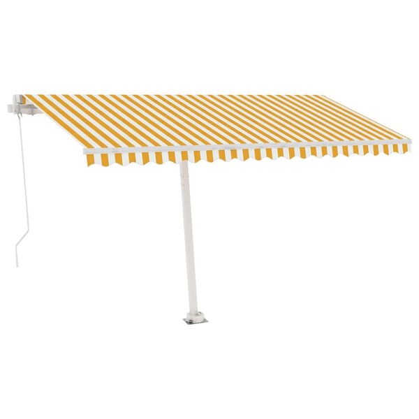 vidaXL Copertină retractabilă manual cu LED, galben și alb, 450x300 cm