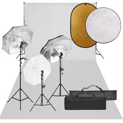 vidaXL Kit studio foto cu set de lumini, fundal și reflector
