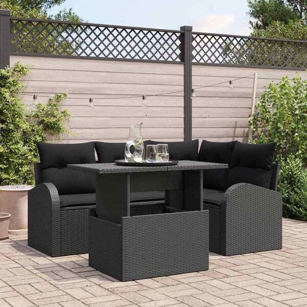 vidaXL Set de canapele pentru grădină cu pernă 5 pcs Negru Rattan poli