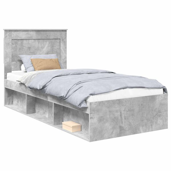vidaXL Cadru de pat Gri Concret 75 x 190 cm Lemn de pin masiv
