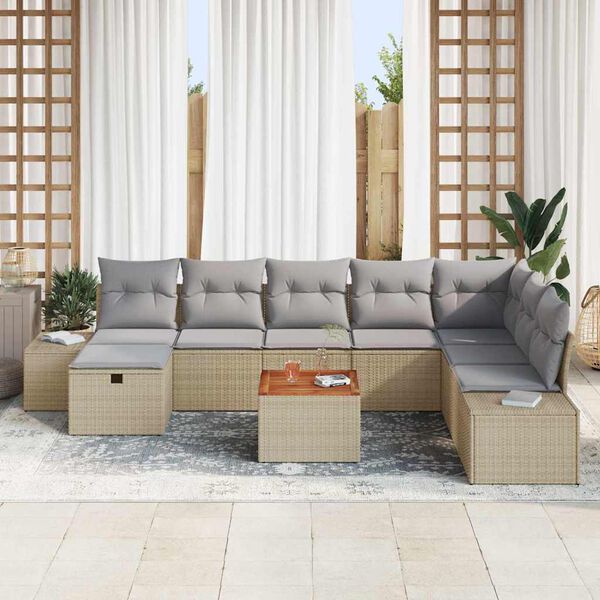 vidaXL Set de canapele pentru grădină cu pernă 9 pcs Bej Rattan poli