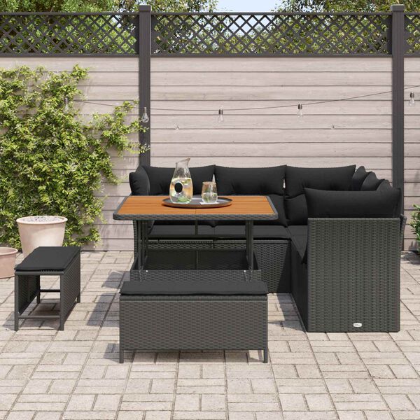 vidaXL Set de canapele pentru grădină cu pernă 8 pcs Negru