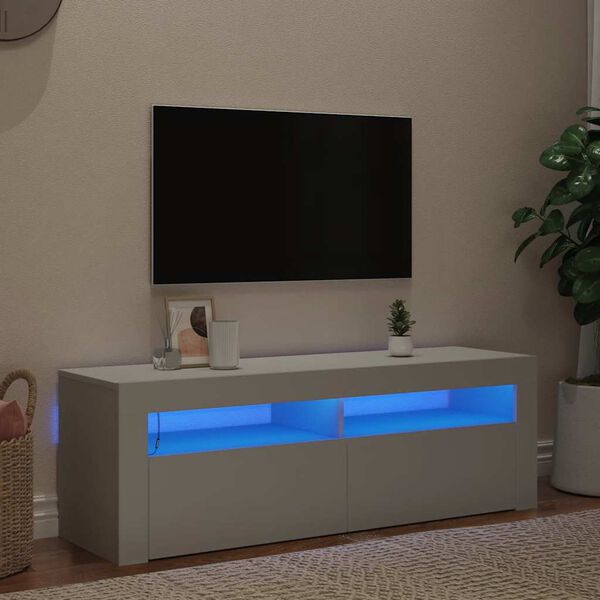 vidaXL Comodă TV cu lumini LED, alb, 120x35x40 cm