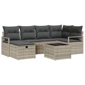 vidaXL Set de canapele pentru grădină 7 pcs Gri deschis Rattan poli