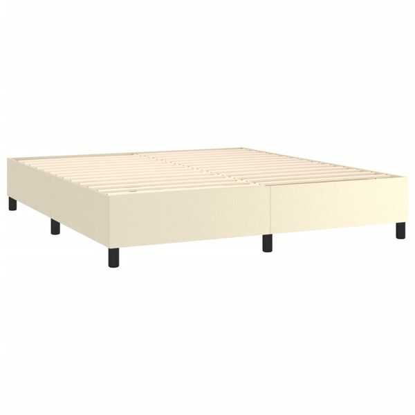 vidaXL Pat box spring cu saltea, crem, 180x200 cm, piele ecologică