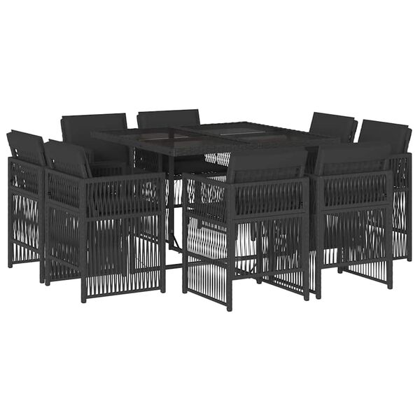 vidaXL Set mobilier de grădină cu perne, 9 piese, negru, poliratan
