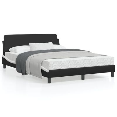 vidaXL Cadru de pat cu tăblie, negru/alb, 140x200 cm, piele ecologică