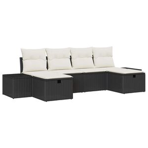 vidaXL Set de canapele pentru grădină cu pernă 6 pcs Negru poliratan