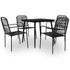 vidaXL Set mobilier de exterior, 5 piese, negru, fr&acirc;nghie și oțel
