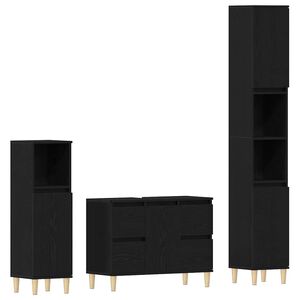 vidaXL Set de mobilier pentru baie Pe perete cu ușă 3 pcs Stejar Negru