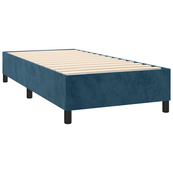 vidaXL Pat box spring cu saltea, albastru &icirc;nchis, 90x200 cm, catifea
