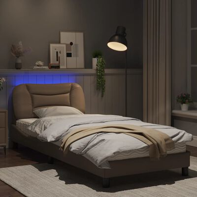 vidaXL Cadru de pat cu lumini LED cappuccino 80x200 cm piele ecologică