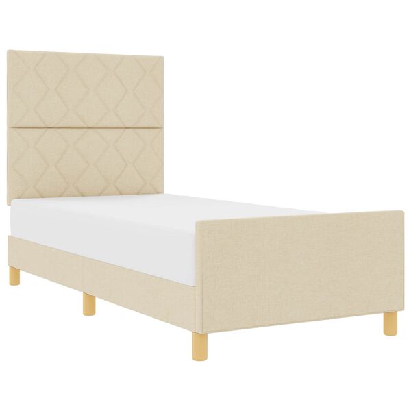 vidaXL Cadru de pat cu headboard Crem 100 x 200 cm țesătură