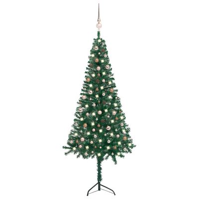 vidaXL Set pom Crăciun artificial colț LED-uri&globuri verde 240cm PVC