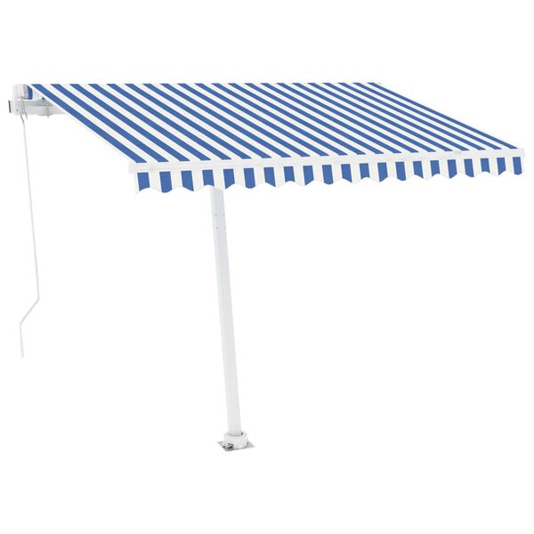 vidaXL Copertină retractabilă manual cu LED, albastru & alb 350x250 cm