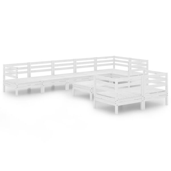 vidaXL Set mobilier de grădină, 9 piese, alb, lemn masiv de pin