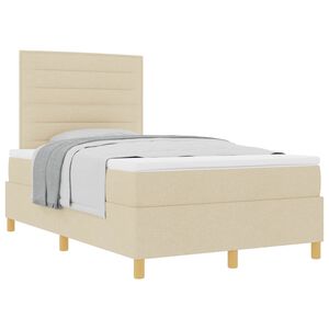 vidaXL Pat cu arcuri cu saltea cu headboard Crem 120 x 200 cm țesătură