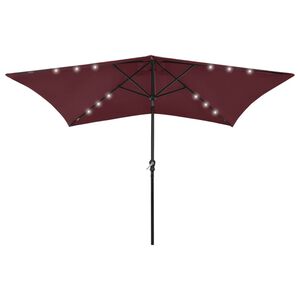 vidaXL Umbrelă de soare cu st&acirc;lp din oțel & LED-uri, roșu bordo, 2x3 m