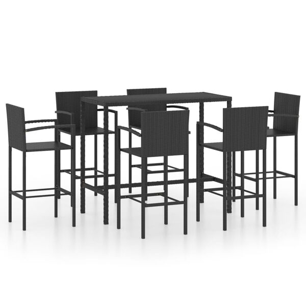 vidaXL Set mobilier bar de grădină, 7 piese, negru, poliratan