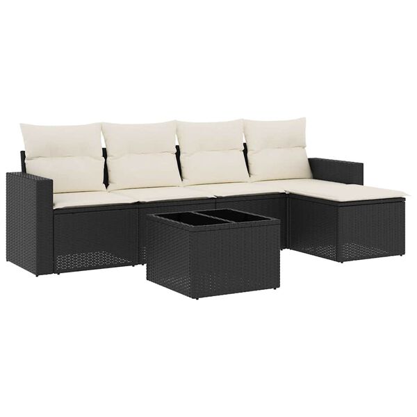 vidaXL Set mobilier de grădină cu perne, 6 piese, negru, poliratan