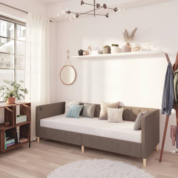 vidaXL Pat de zi cu saltea, gri taupe, 90x200 cm, textil, USB