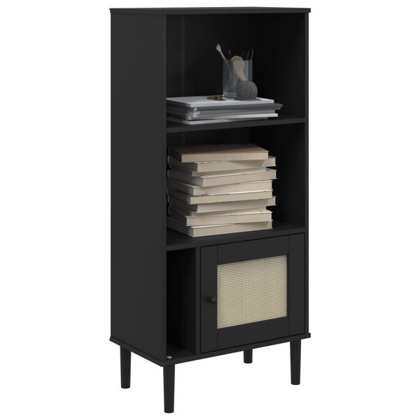 vidaXL Bibliotecă SENJA aspect ratan negru 60x35x130 cm lemn masiv pin