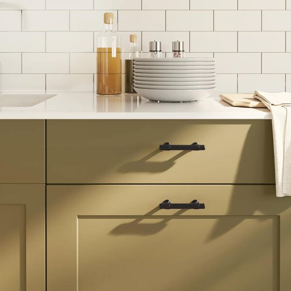 vidaXL M&acirc;nere de dulap, 10 buc., negru, 64 mm, oțel inoxidabil