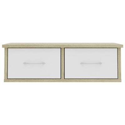 vidaXL Raft de perete cu sertare, alb și stejar, 60x26x18,5 cm, PAL