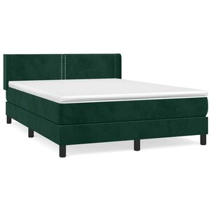 vidaXL Pat box spring cu saltea, verde &icirc;nchis, 140x190 cm, catifea
