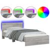 vidaXL Cadru de pat cu tăblie și lumini LED, gri sonoma, 100x200 cm