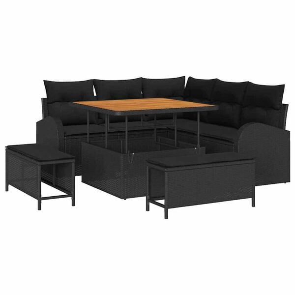 vidaXL Set de canapele pentru grădină cu pernă cu pernă 8 pcs Negru