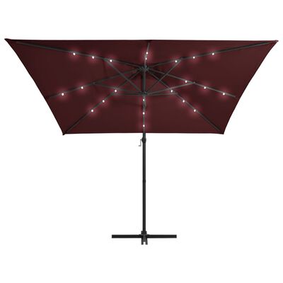 vidaXL Umbrelă suspendată cu LED-uri, roșu bordo, 250x250 cm