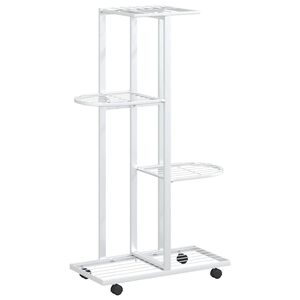 vidaXL Suport de flori cu 4 etaje, cu roți, alb, 44x23x80 cm, fier